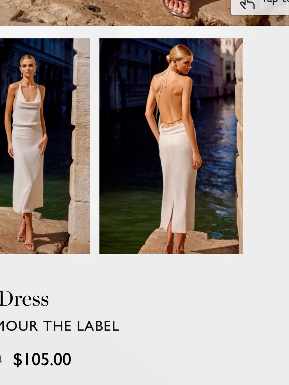 Alamour The Label “The Shyla” Ivory Backless Cowl Midi Dress